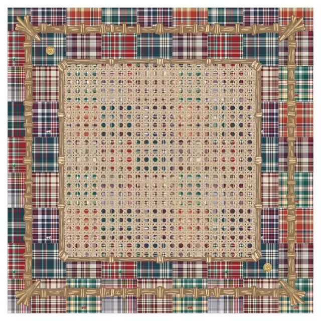 Handbook Plaid Gaming Mat with navy cream tartan, stitched edges, rubber base.