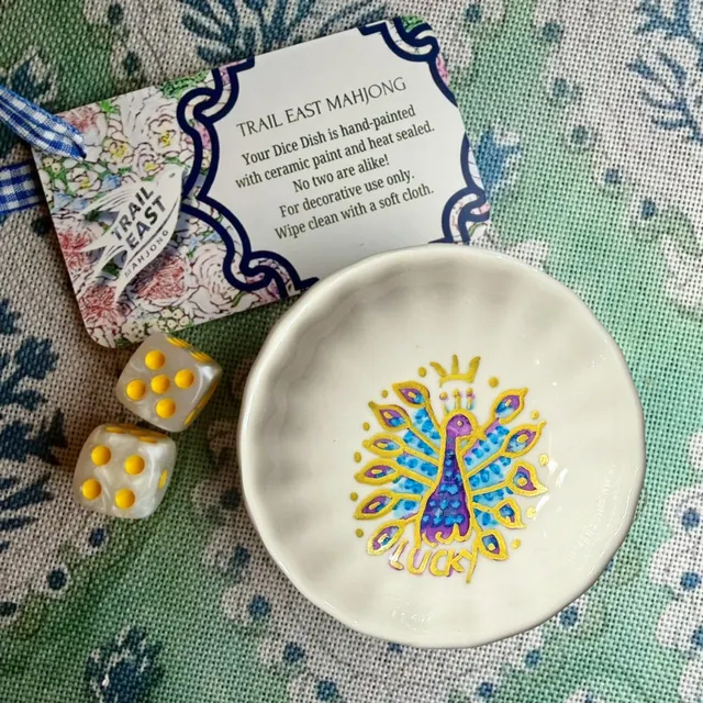 Handpainted Bird Bam Dice Dish, ceramic tray with bird motif.