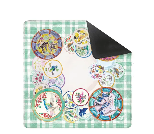 Pretty Plates original painting on leatherette mat for Mahjong.