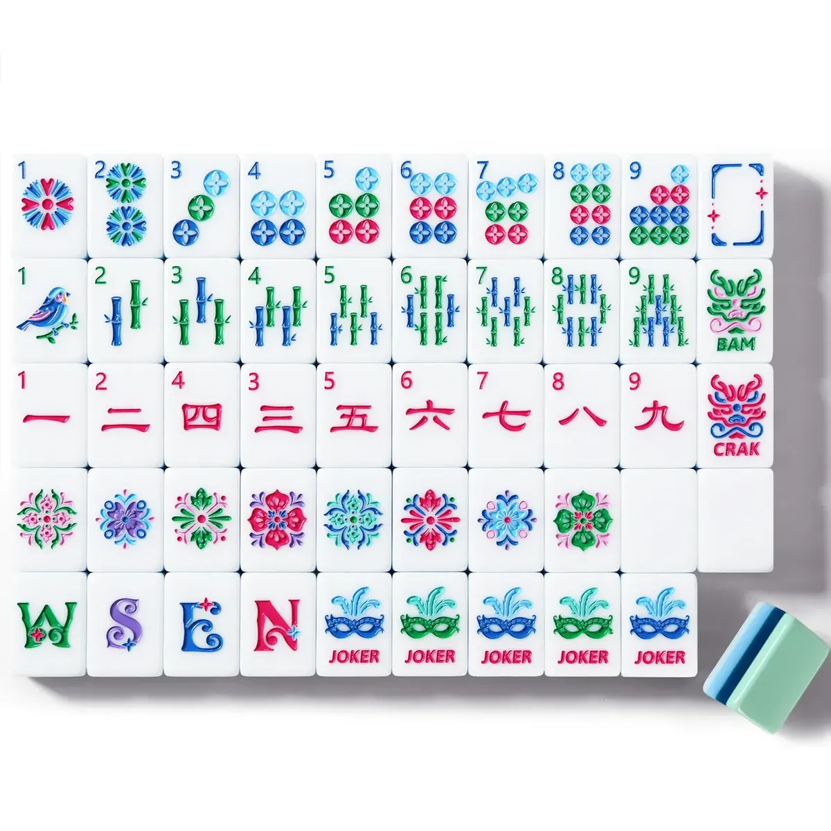 Virora Iriselle Mint and Navy Mahjong Tiles