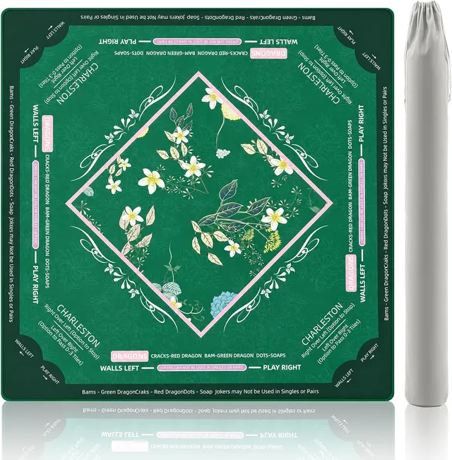 Green Conifer Mahjong Mat in green and pink by Yomeyot
